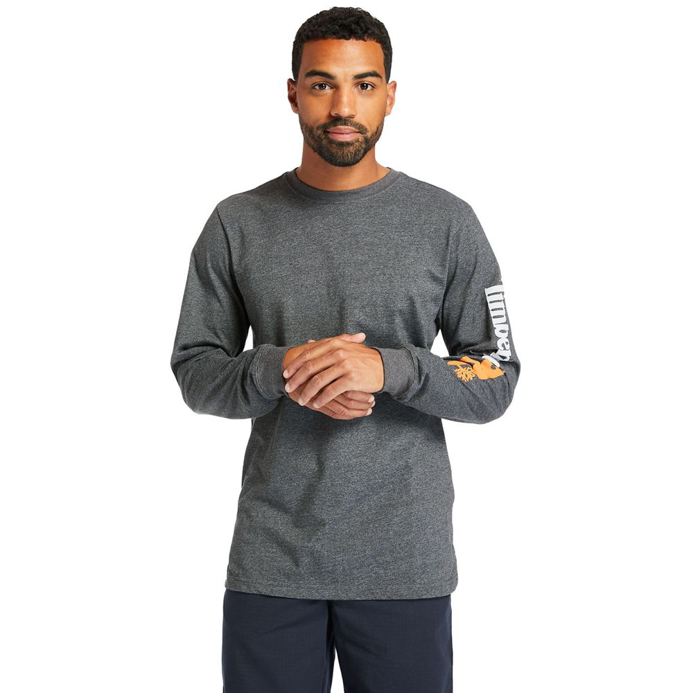 Timberland Mens T-Shirts PRO® Logo Sleeve Base Plate Wicking - Dark Grey - India GC1204759